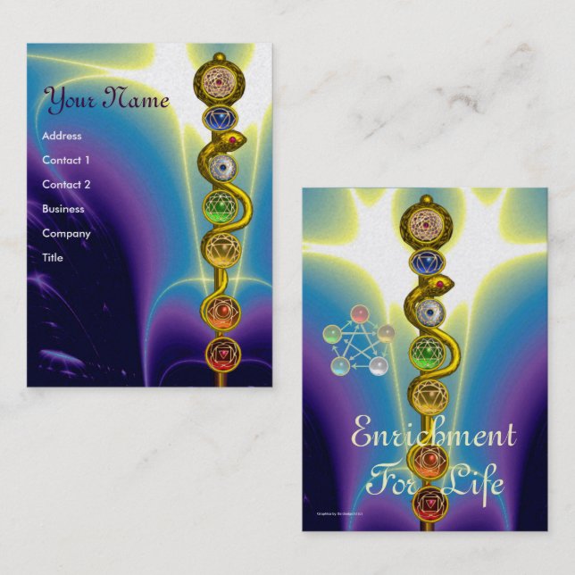 ROD OF ASCLEPIUS,7 CHAKRAS,YOGA ,SPIRITUAL ENERGY BUSINESS CARD (Front/Back)