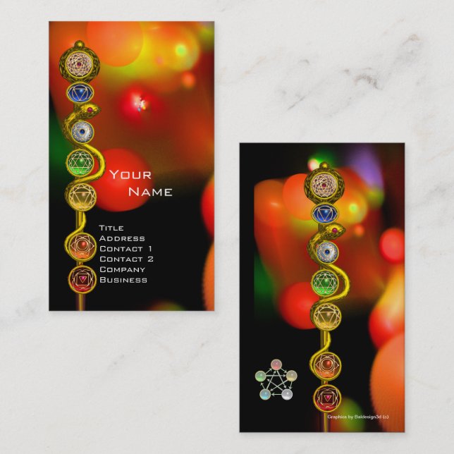 ROD OF ASCLEPIUS,7 CHAKRAS,YOGA ,SPIRITUAL ENERGY BUSINESS CARD (Front/Back)
