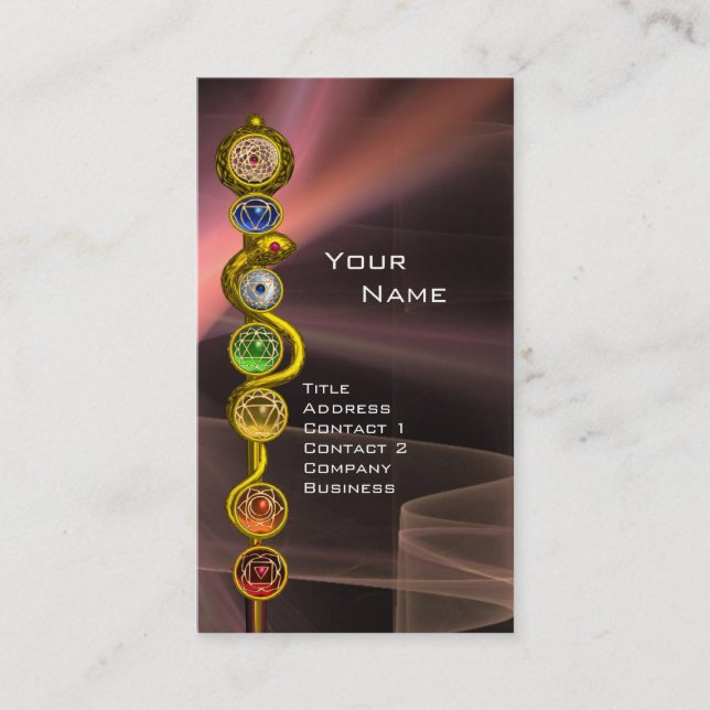 ROD OF ASCLEPIUS,7 CHAKRAS,YOGA ,SPIRITUAL ENERGY BUSINESS CARD (Front)