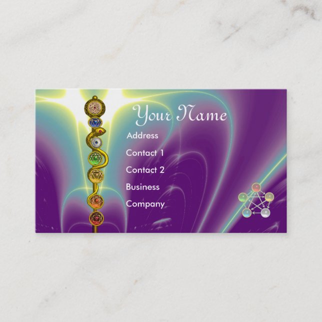 ROD OF ASCLEPIUS,7 CHAKRAS,YOGA ,SPIRITUAL ENERGY BUSINESS CARD (Front)