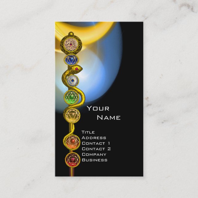 ROD OF ASCLEPIUS,7 CHAKRAS,YOGA ,SPIRITUAL ENERGY BUSINESS CARD (Front)