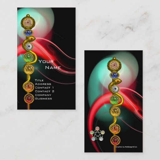 Customizable ROD OF ASCLEPIUS WITH 7 CHAKRAS ,SPIRITUAL ENERGY BUSINESS CARD TEMPLATE