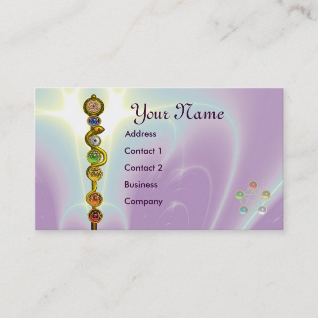 ROD OF ASCLEPIUS,7 CHAKRAS,YOGA ,SPIRITUAL ENERGY BUSINESS CARD (Front)