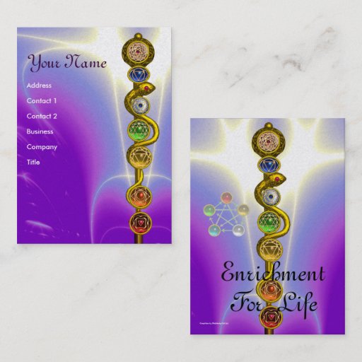 Customizable ROD OF ASCLEPIUS WITH 7 CHAKRAS ,SPIRITUAL ENERGY BUSINESS CARD TEMPLATES