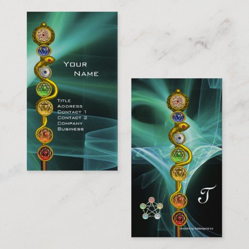 Customizable ROD OF ASCLEPIUS WITH 7 CHAKRAS ,SPIRITUAL ENERGY BUSINESS CARD TEMPLATE