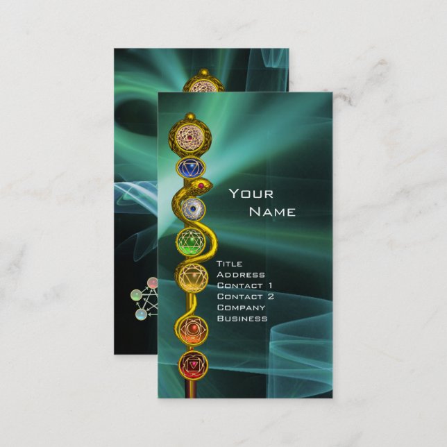 ROD OF ASCLEPIUS,7 CHAKRAS,YOGA ,SPIRITUAL ENERGY BUSINESS CARD (Front/Back)