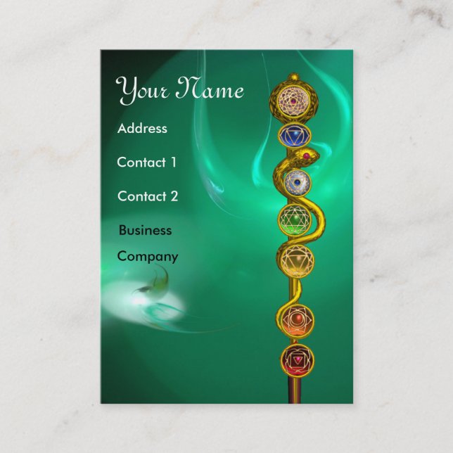 ROD OF ASCLEPIUS,7 CHAKRAS,YOGA ,SPIRITUAL ENERGY BUSINESS CARD (Front)