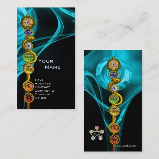 Customizable ROD OF ASCLEPIUS WITH 7 CHAKRAS ,SPIRITUAL ENERGY BUSINESS CARDS