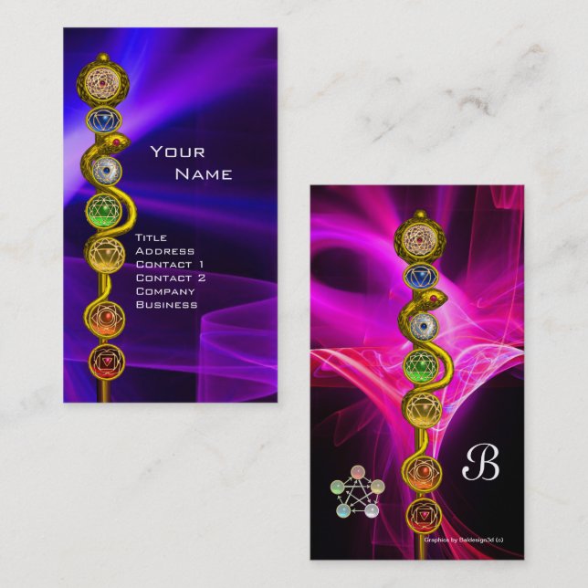 ROD OF ASCLEPIUS,7 CHAKRAS,YOGA ,SPIRITUAL ENERGY BUSINESS CARD (Front/Back)