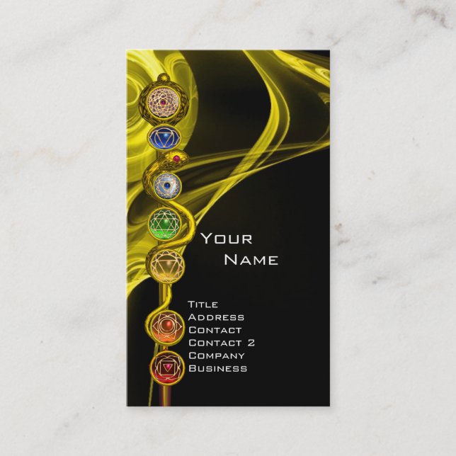 ROD OF ASCLEPIUS,7 CHAKRAS ,YOGA,SPIRITUAL ENERGY BUSINESS CARD (Front)