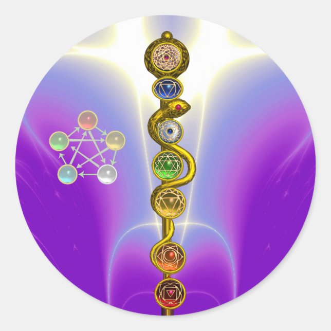 ROD OF ASCLEPIUS 7 CHAKRAS,YOGA ,SPIRITUAL ENERGY CLASSIC ROUND STICKER (Front)