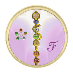 ROD OF ASCLEPIUS 7 CHAKRAS,YOGA ,SPIRITUAL ENERGY GOLD FINISH LAPEL PIN
