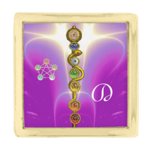 ROD OF ASCLEPIUS 7 CHAKRAS,YOGA ,SPIRITUAL ENERGY GOLD FINISH LAPEL PIN