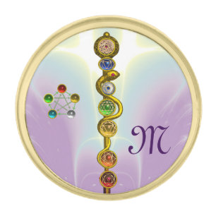 ROD OF ASCLEPIUS 7 CHAKRAS,YOGA ,SPIRITUAL ENERGY GOLD FINISH LAPEL PIN