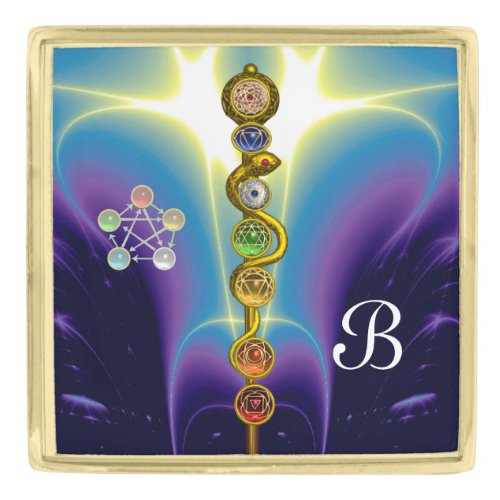 ROD OF ASCLEPIUS 7 CHAKRASYOGA SPIRITUAL ENERGY GOLD FINISH LAPEL PIN