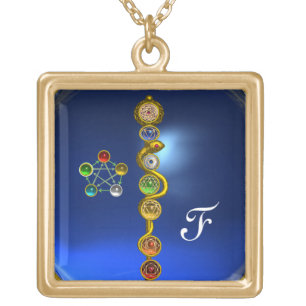 ROD OF ASCLEPIUS 7 CHAKRAS,YOGA ,SPIRITUAL ENERGY GOLD PLATED NECKLACE