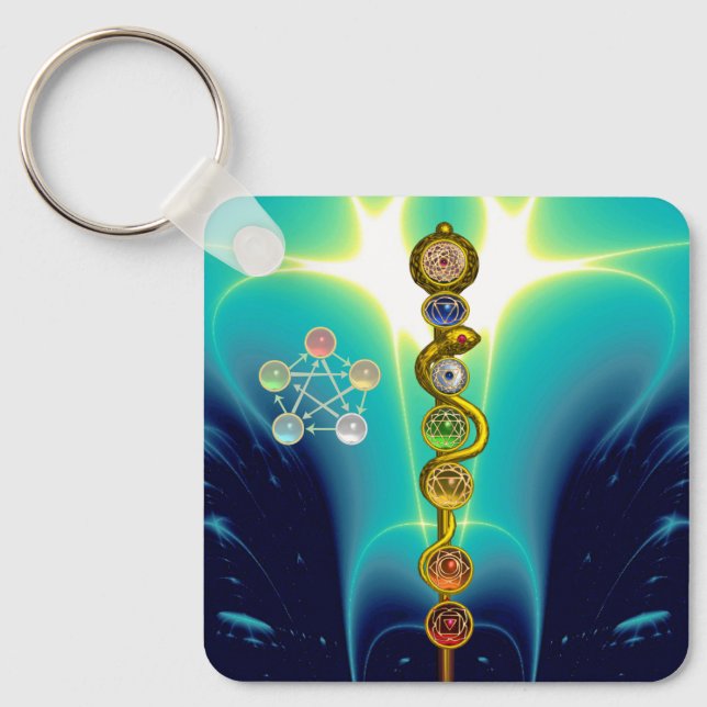 ROD OF ASCLEPIUS 7 CHAKRAS,YOGA ,SPIRITUAL ENERGY KEYCHAIN (Front)