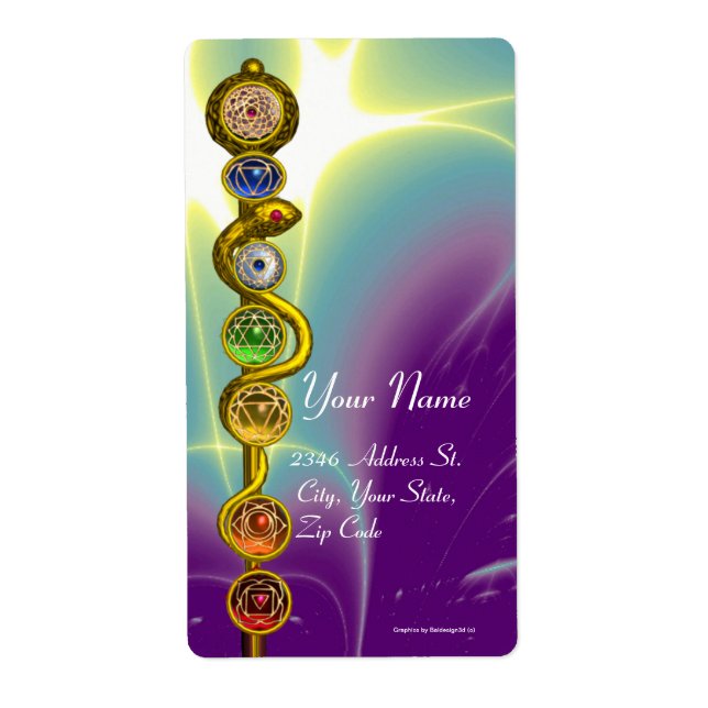 ROD OF ASCLEPIUS 7 CHAKRAS,YOGA ,SPIRITUAL ENERGY LABEL (Front)