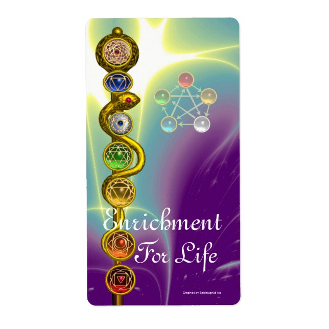 ROD OF ASCLEPIUS 7 CHAKRAS,YOGA ,SPIRITUAL ENERGY LABEL (Front)