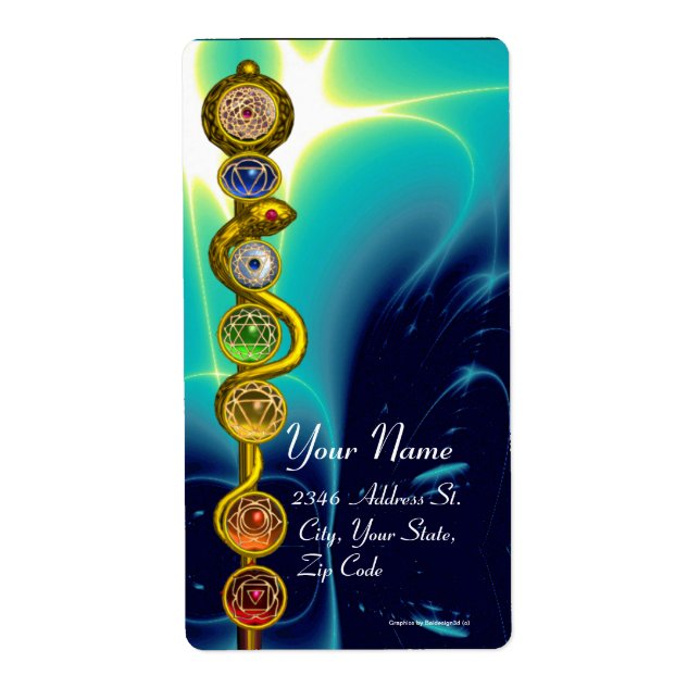 ROD OF ASCLEPIUS 7 CHAKRAS,YOGA ,SPIRITUAL ENERGY LABEL (Front)