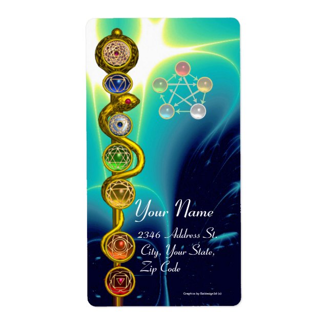 ROD OF ASCLEPIUS 7 CHAKRAS,YOGA ,SPIRITUAL ENERGY LABEL (Front)