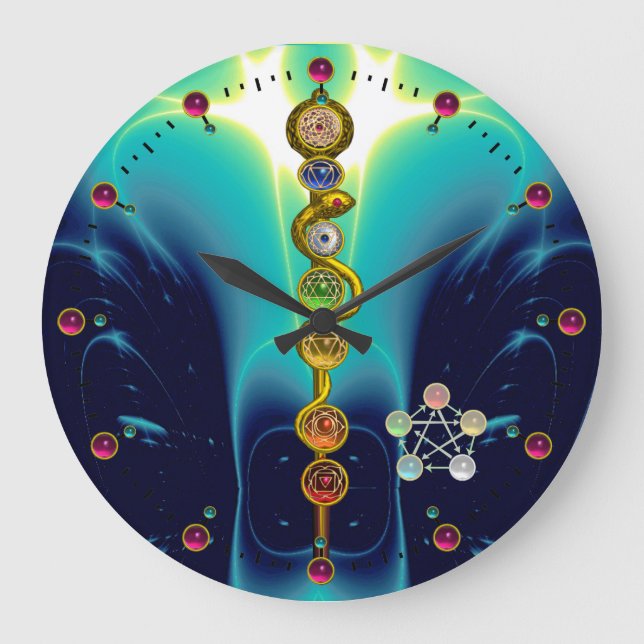 ROD OF ASCLEPIUS 7 CHAKRAS,YOGA ,SPIRITUAL ENERGY LARGE CLOCK (Front)