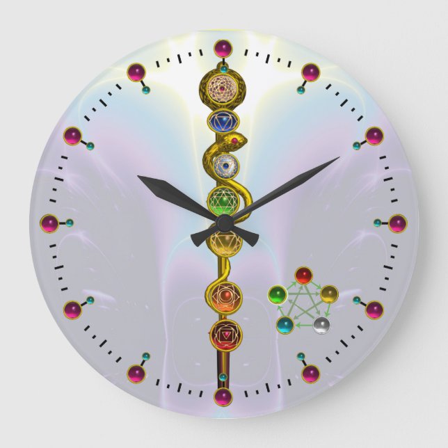 ROD OF ASCLEPIUS 7 CHAKRAS,YOGA ,SPIRITUAL ENERGY LARGE CLOCK (Front)