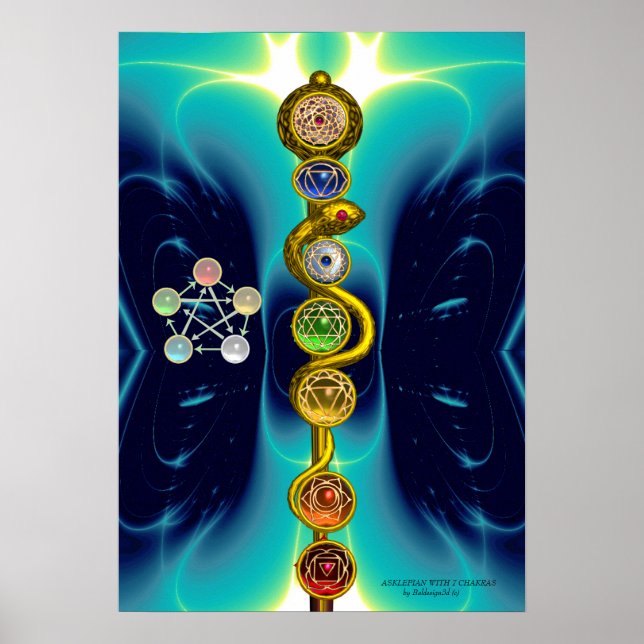ROD OF ASCLEPIUS 7 CHAKRAS,YOGA ,SPIRITUAL ENERGY POSTER (Front)
