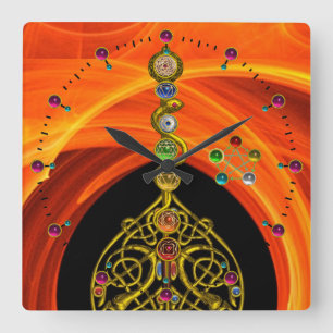 ROD OF ASCLEPIUS 7 CHAKRAS,YOGA ,SPIRITUAL ENERGY SQUARE WALL CLOCK