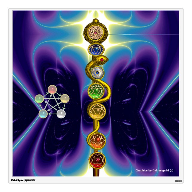 ROD OF ASCLEPIUS 7 CHAKRAS,YOGA ,SPIRITUAL ENERGY WALL DECAL (Front)