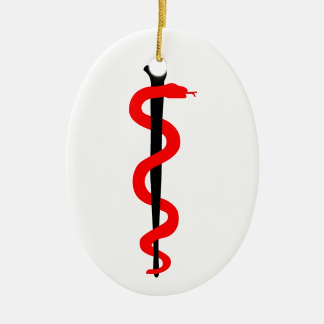 Rod of Asclepius Ceramic Ornament (Front)