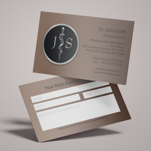 Rod of Asclepius Classy Noble Silver Medical  Appointment Card