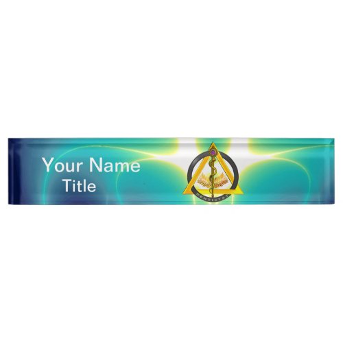 ROD OF ASCLEPIUS DENTIST DENTISTRY SYMBOL Blue Name Plate