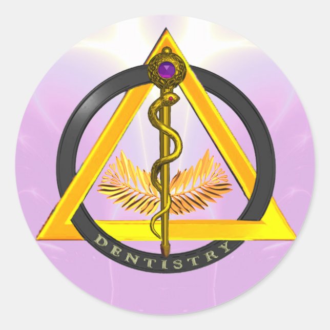 ROD OF ASCLEPIUS DENTIST DENTISTRY SYMBOL CLASSIC ROUND STICKER (Front)