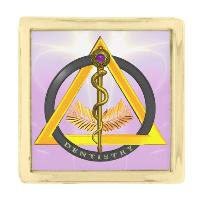 ROD OF ASCLEPIUS DENTIST DENTISTRY SYMBOL,Lilac Gold Finish Lapel Pin (Front)