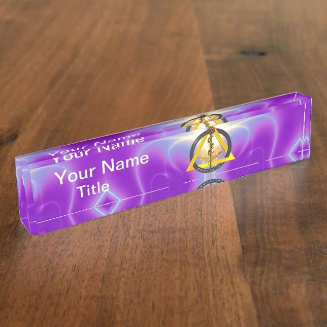 ROD OF ASCLEPIUS DENTIST DENTISTRY SYMBOL, Purple Desk Name Plate (Side)