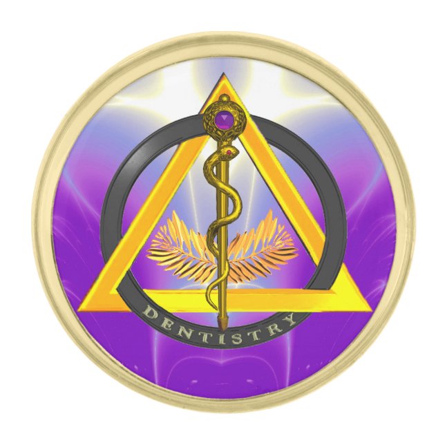 ROD OF ASCLEPIUS DENTIST DENTISTRY SYMBOL,Purple Gold Finish Lapel Pin (Front)