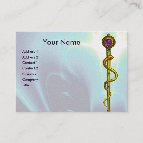 ROD OF ASCLEPIUS Gold Medical Healing Blue Teal Business Card