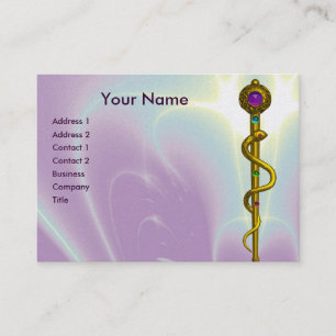ROD OF ASCLEPIUS Gold Medical Healing Symbol Blue Business Card