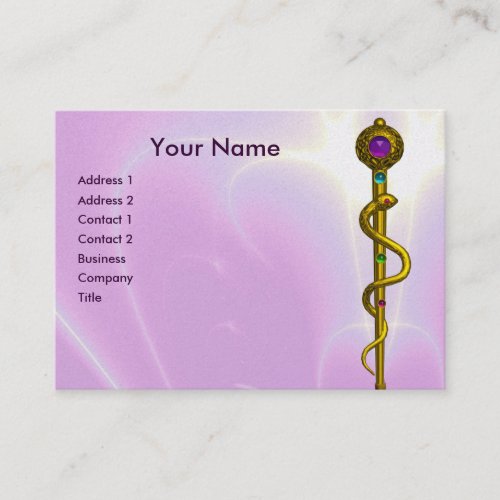ROD OF ASCLEPIUS Gold Medical Healing Symbol Pink Business Card