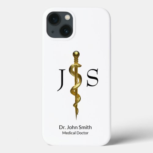 Rod of Asclepius Medical Classy Gold on White iPhone 13 Case
