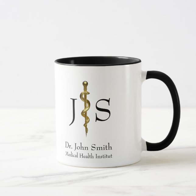 Rod of Asclepius Medical Classy Gold on White Mug (Right)