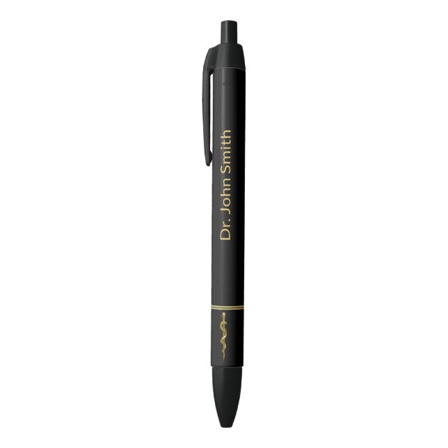Rod of Asclepius Medical Gold on Black Classy Pen (Top (Vertical))