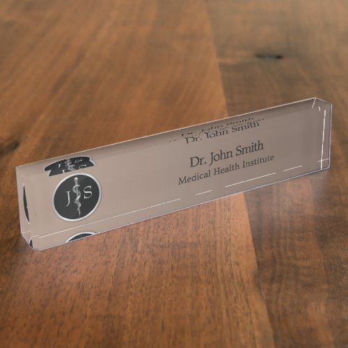 Rod of Asclepius Medical Silver Noble Classy Desk Name Plate