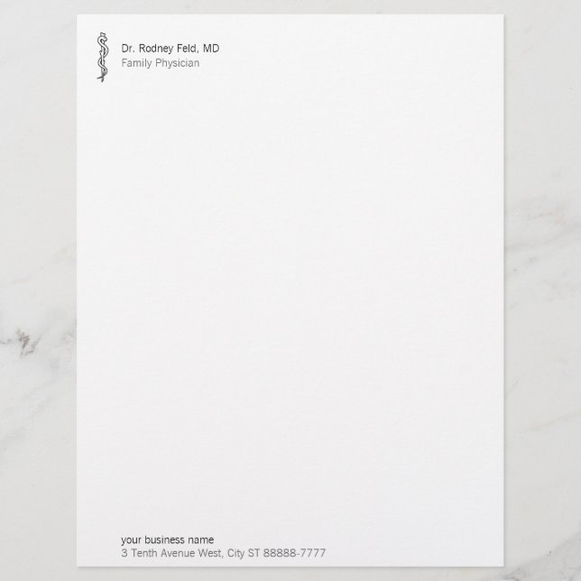 Rod of Asclepius [medical symbol] Letterhead (Front)