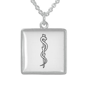 Rod of Asclepius [medical symbol] Sterling Silver Necklace
