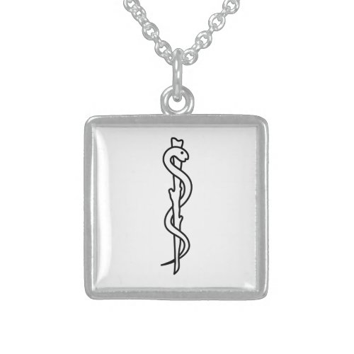 Rod of Asclepius medical symbol Sterling Silver Necklace