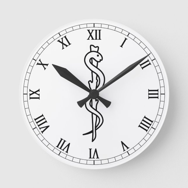 Rod of Asclepius Round Clock (Front)