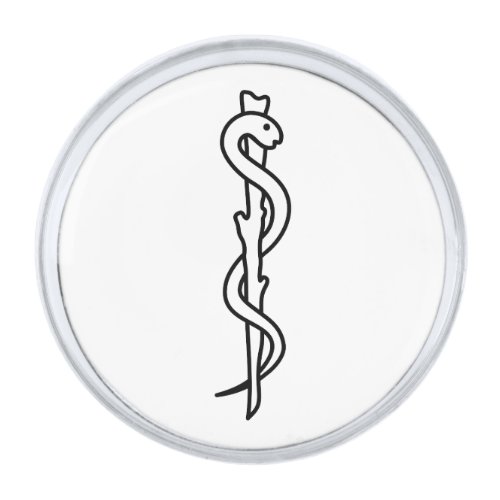 Rod of Asclepius Silver Finish Lapel Pin