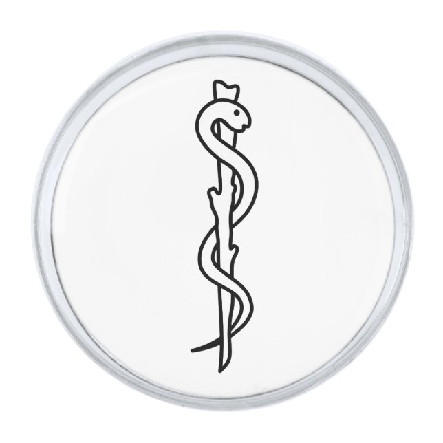 Rod of Asclepius Silver Finish Lapel Pin (Front)